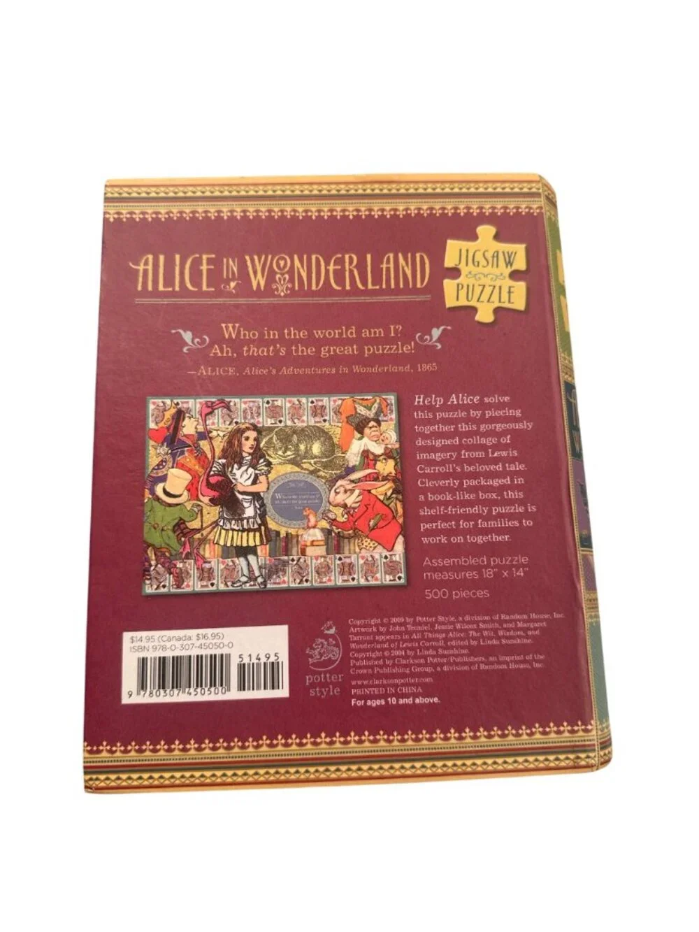 Alice In Wonderland 500 Piece Jigsaw Puzzle Book Queen Cheshire Potter Style